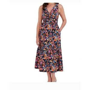 French Connection Women's Twist Front Cotton Midi Dress NWT Tiered Sleeveless XL